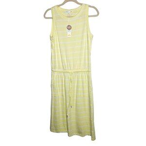 C&C California Yellow White Striped Sleeveless Dress Drawstring Waist  Pull Over